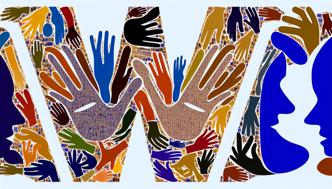 Partie du corps en W : Une représentation artistique et détaillée de la lettre "W" formée par des parties du corps humain telles que les doigts, les mains, les yeux et les silhouettes. Couleurs harmonieuses, éclairage naturel doux, résolution élevée pour les détails fins. Effet de profondeur de champ pour flouter délicatement l'arrière-plan. Texture lisse pour une impression de haute qualité.