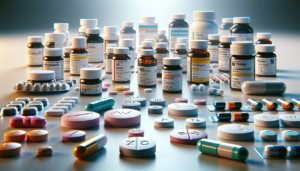 Médicaments en N variés sur fond blanc avec mises en avant des noms commençant par N.